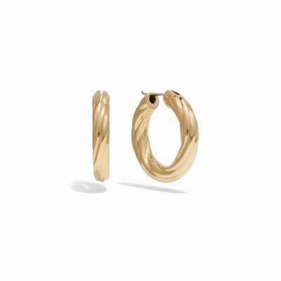 Awe Inspired Earrings 14K Yellow Gold Vermeil 32MM Twisted Hoops