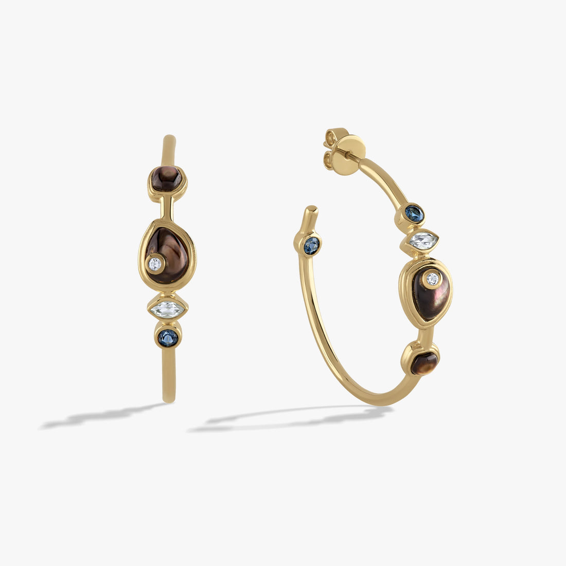 Awe Inspired Earrings 14K Yellow Gold Vermeil / Black Mother of Pearl Organic Pearl Gemstone Hoops