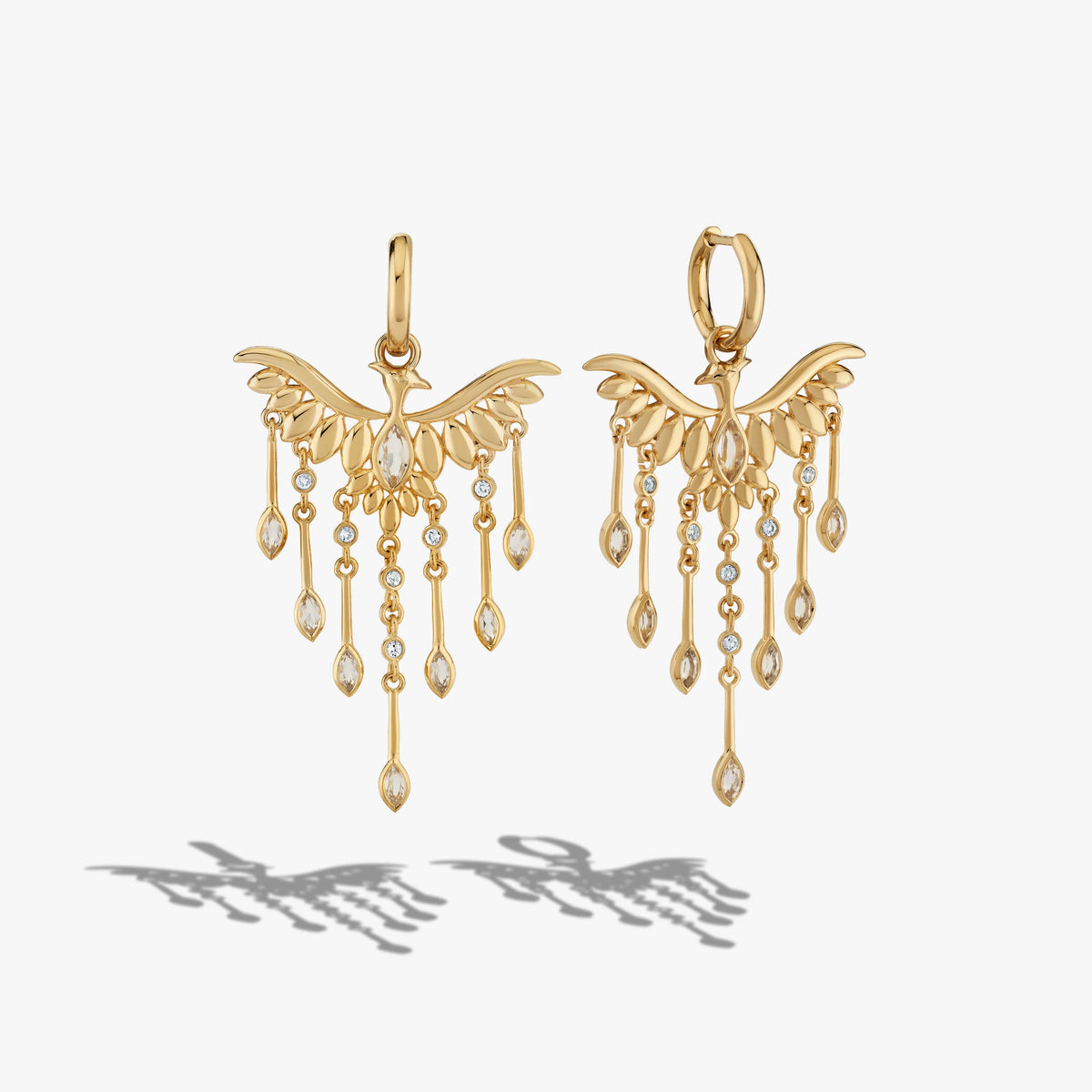 Awe Inspired Earrings 14K Yellow Gold Vermeil Chandelier Phoenix Drop Earrings