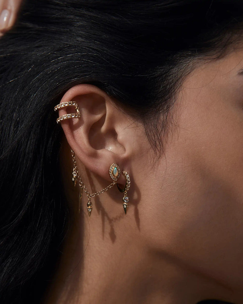 Awe Inspired Earrings 14K Yellow Gold Vermeil / Ethiopian Opal/White Topaz Opal Shimmering Ear Swag