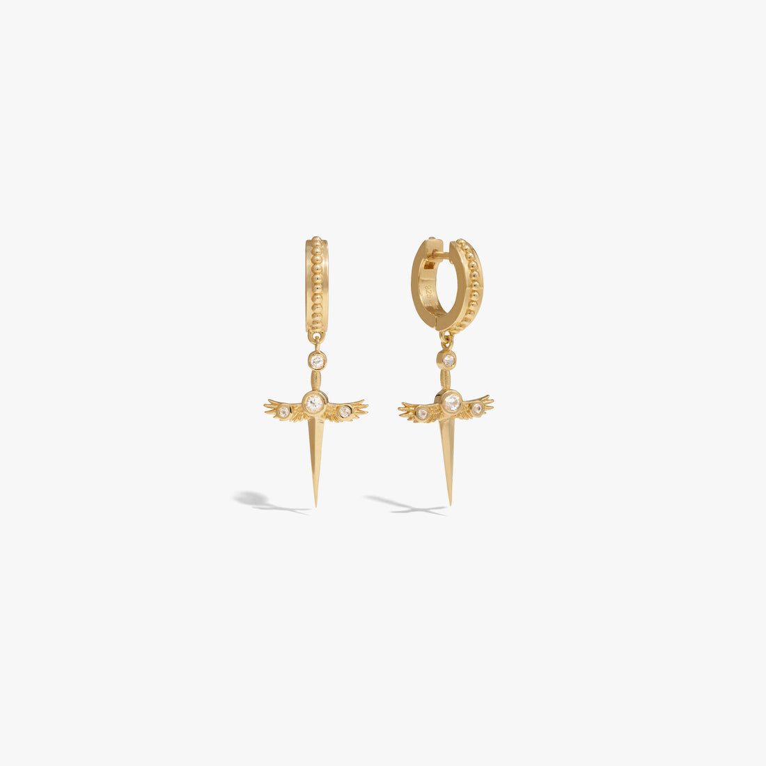 Awe Inspired Earrings 14K Yellow Gold Vermeil Flying Dagger Huggies
