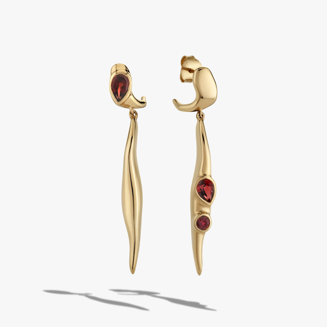 Awe Inspired Earrings 14K Yellow Gold Vermeil / Garnet Molten Gemstone Drop Earrings
