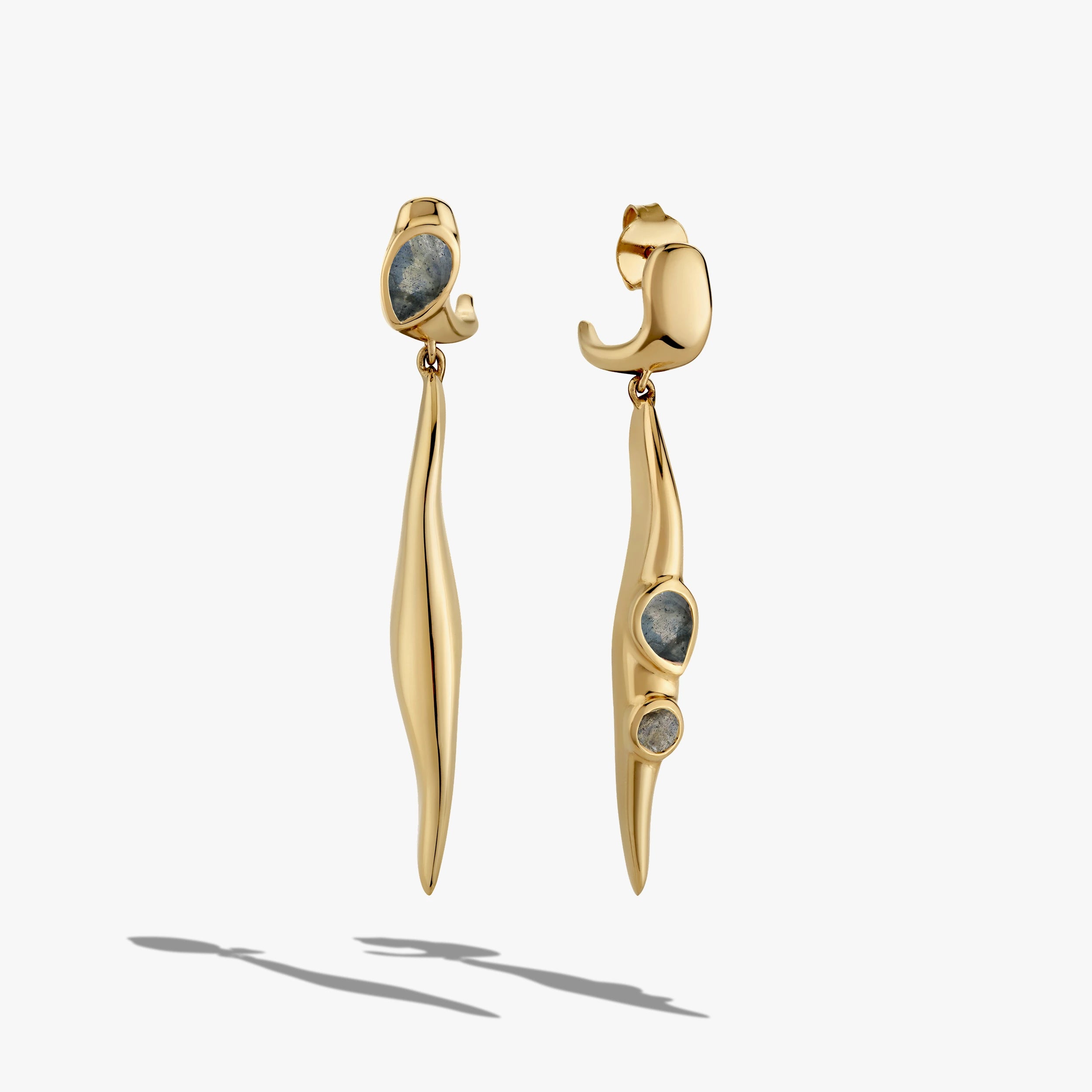 Awe Inspired Earrings 14K Yellow Gold Vermeil / Labradorite Molten Gemstone Drop Earrings