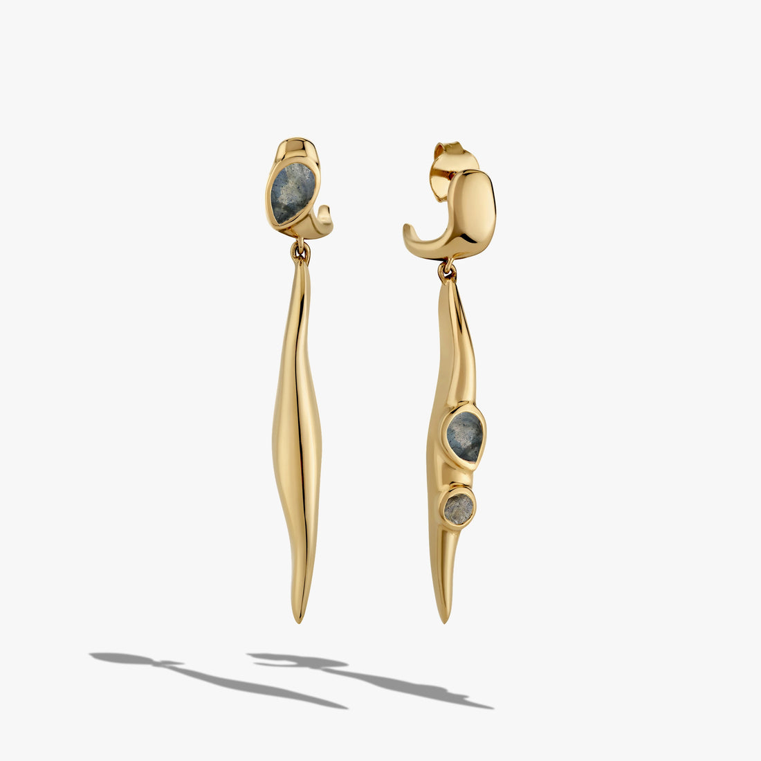 Awe Inspired Earrings 14K Yellow Gold Vermeil / Labradorite Molten Gemstone Drop Earrings