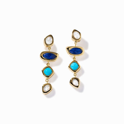 Awe Inspired Earrings 14K Yellow Gold Vermeil Lapis Moonstone Turquoise Earrings