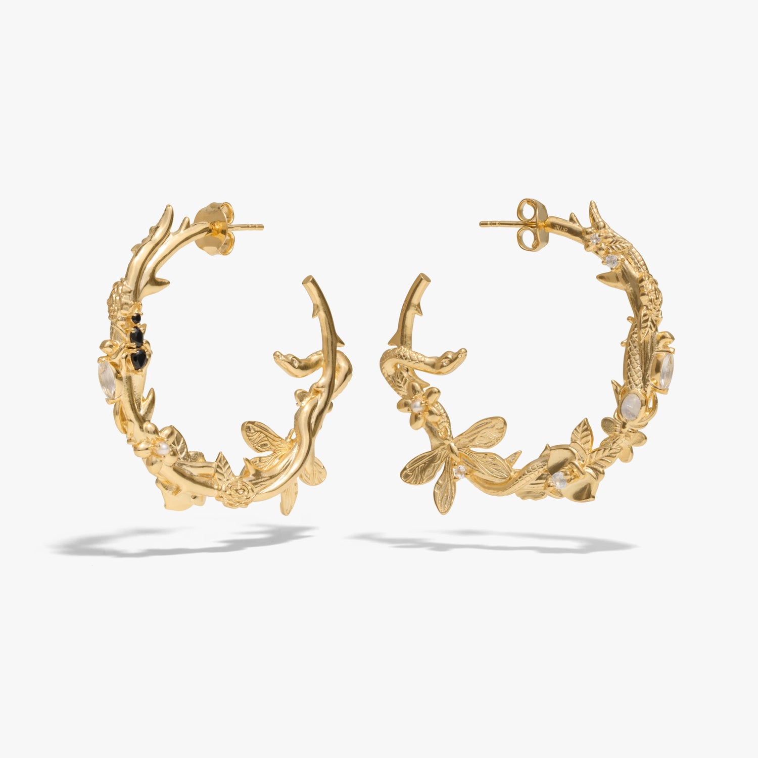 Awe Inspired Earrings 14K Yellow Gold Vermeil / Large Secret Forest Hoops