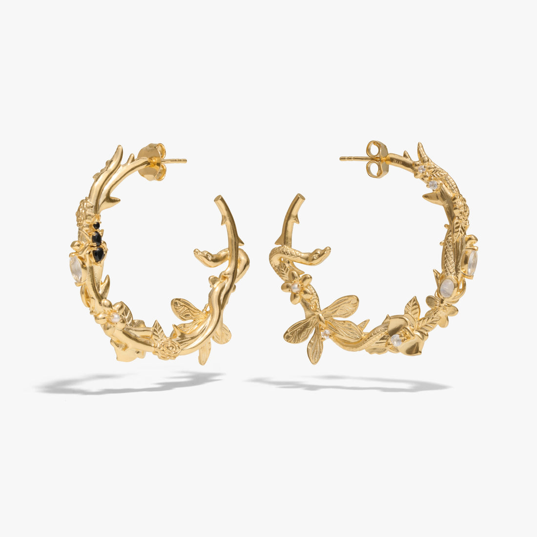 Awe Inspired Earrings 14K Yellow Gold Vermeil / Large Secret Forest Hoops