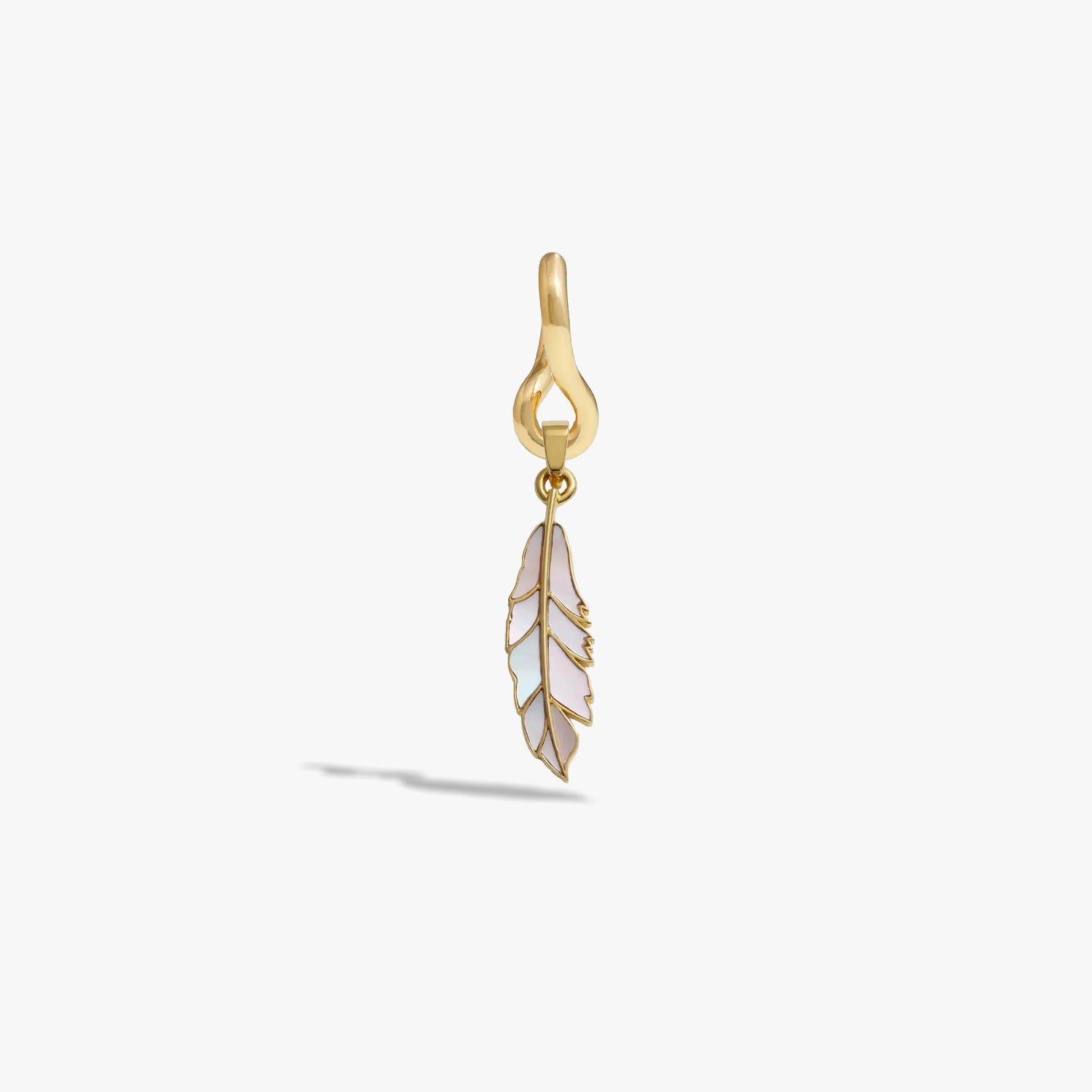 Awe Inspired Earrings 14K Yellow Gold Vermeil Men's Mother of Pearl Feather Charm Earring