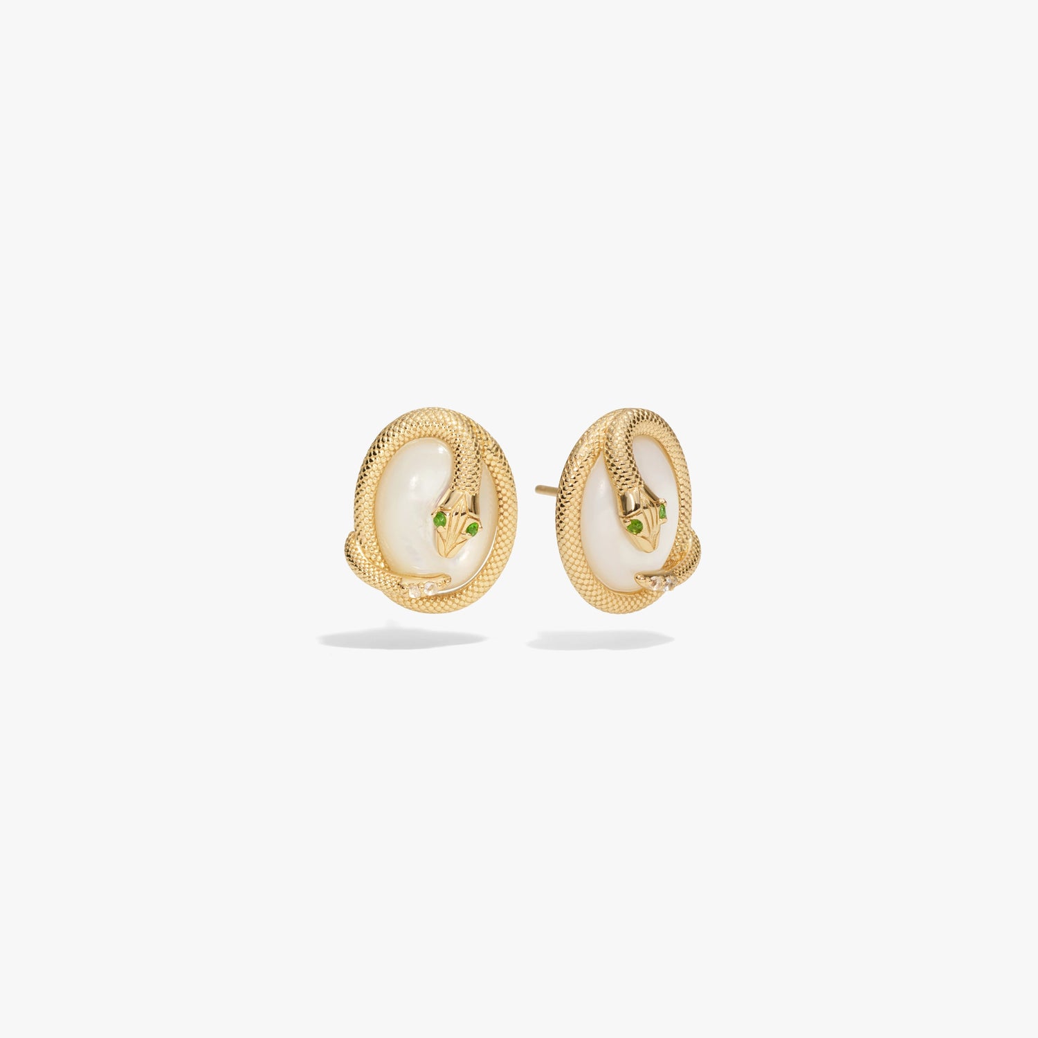 Awe Inspired Earrings 14K Yellow Gold Vermeil / Moonstone Snake Gemstone Studs