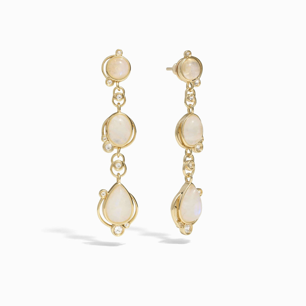 Awe Inspired Earrings 14K Yellow Gold Vermeil Moonstone Stardrop Earrings