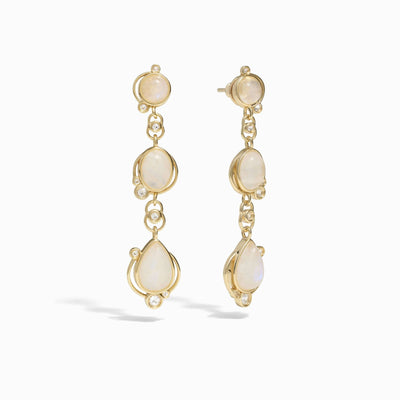 Awe Inspired Earrings 14K Yellow Gold Vermeil Moonstone Stardrop Earrings