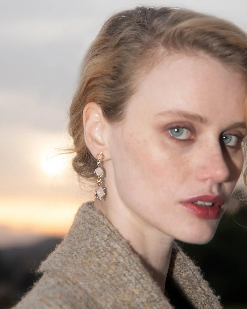 Awe Inspired Earrings 14K Yellow Gold Vermeil Moonstone Stardrop Earrings