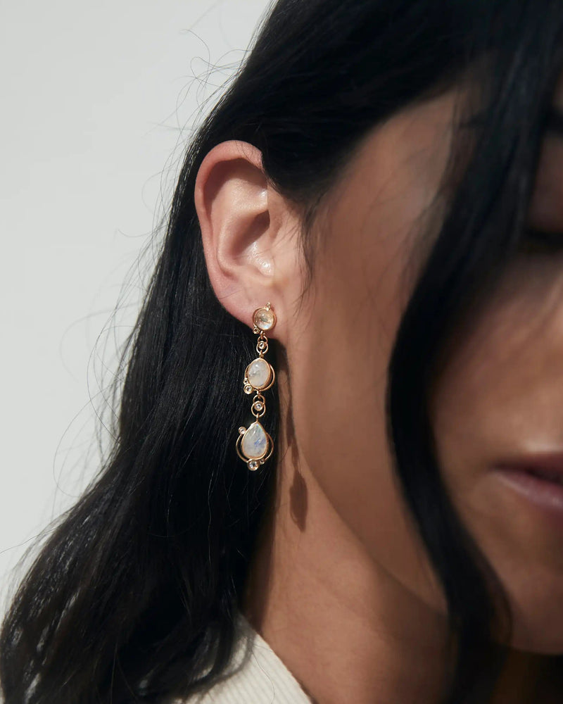 Awe Inspired Earrings 14K Yellow Gold Vermeil Moonstone Stardrop Earrings