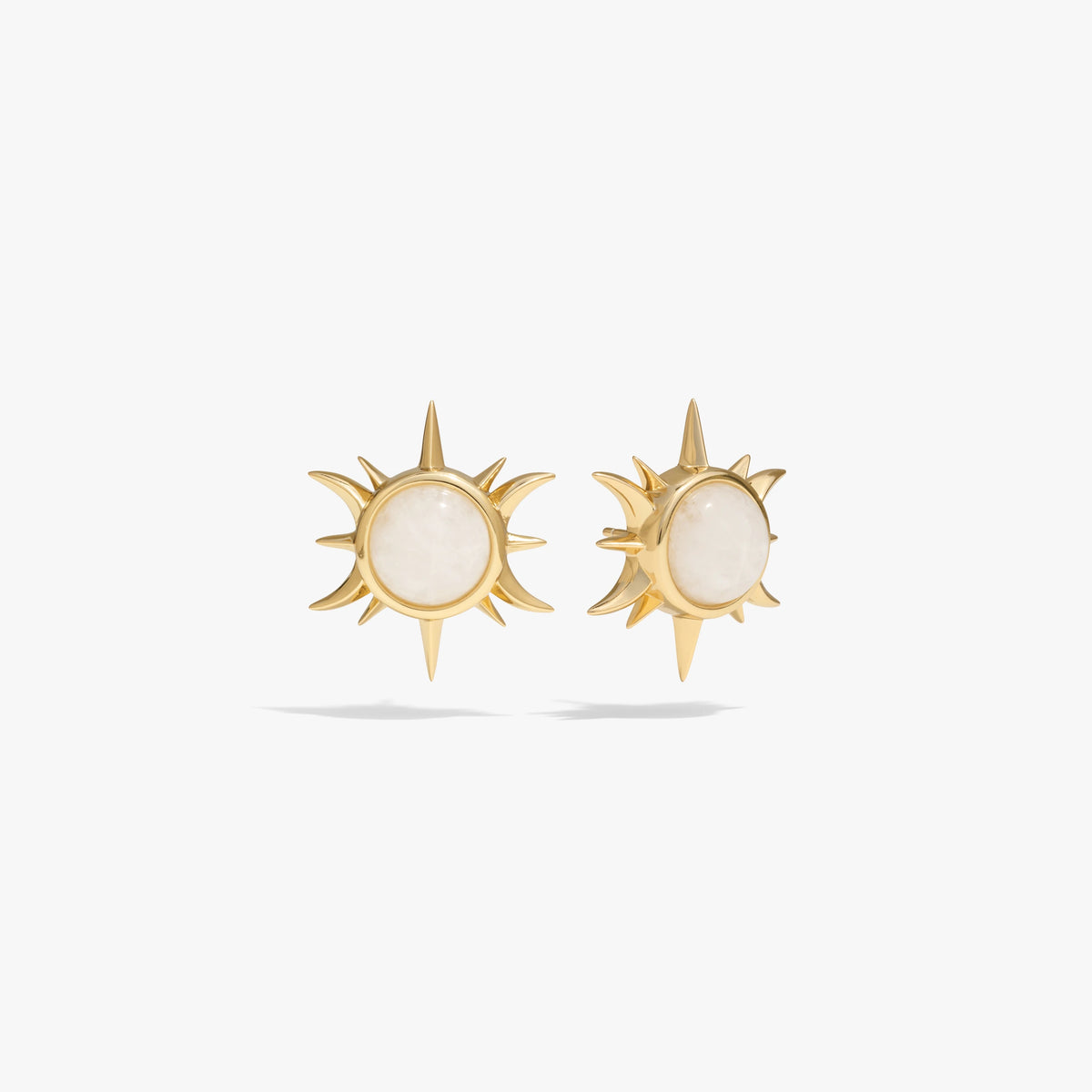 Awe Inspired Earrings 14K Yellow Gold Vermeil Moonstone Triple Moon Studs