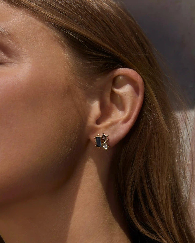 Awe Inspired Earrings 14K Yellow Gold Vermeil Mosaic Gemstone Studs