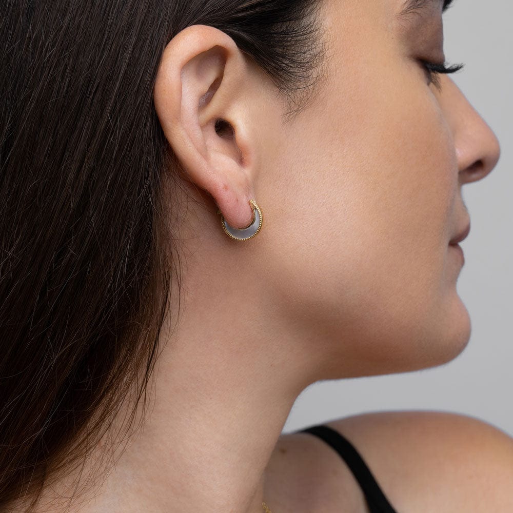 Awe Inspired Earrings 14K Yellow Gold Vermeil Mother of Pearl Inlay Huggie Earrings