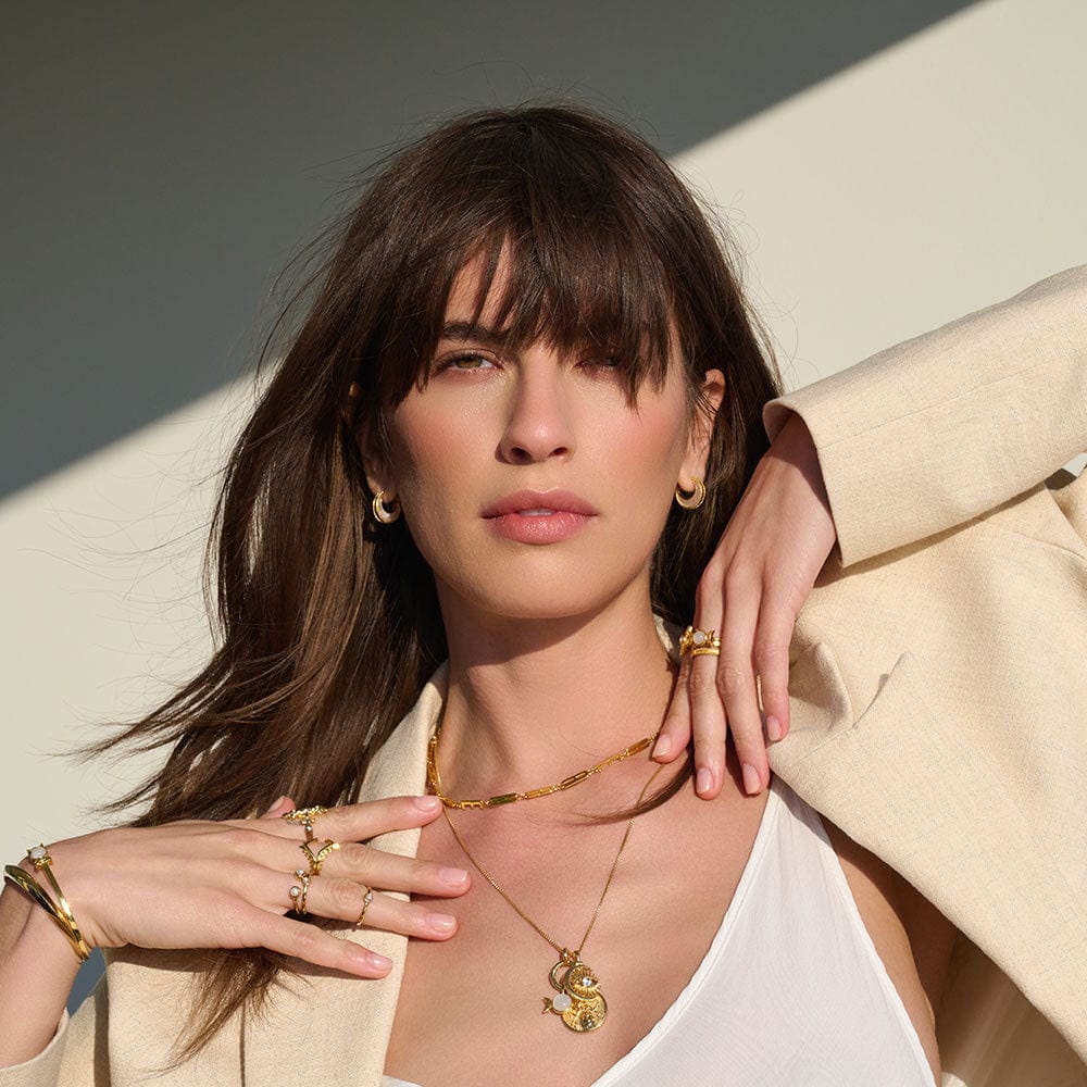 Awe Inspired Earrings 14K Yellow Gold Vermeil Mother of Pearl Inlay Huggie Earrings