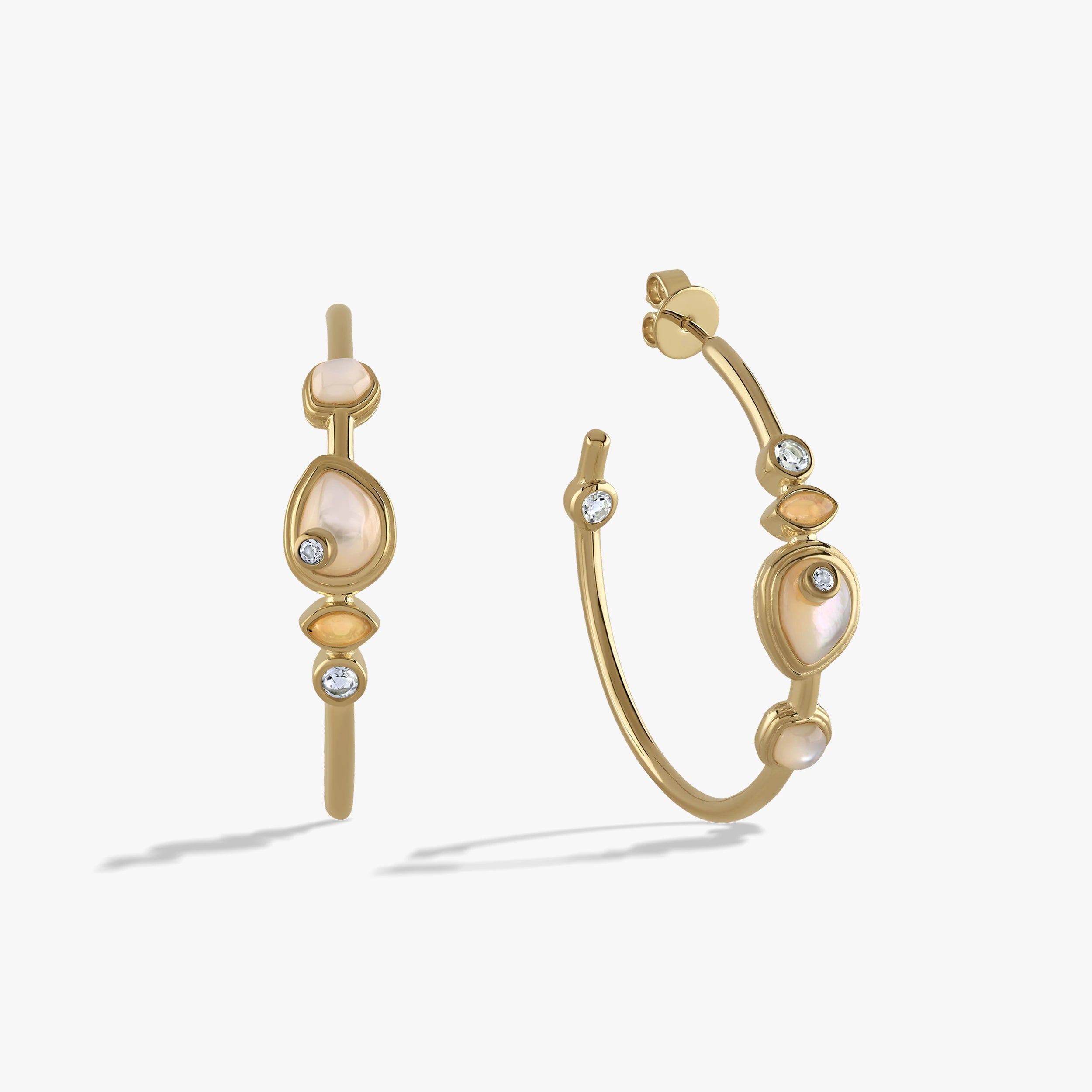 Awe Inspired Earrings 14K Yellow Gold Vermeil / Mother of Pearl Organic Pearl Gemstone Hoops