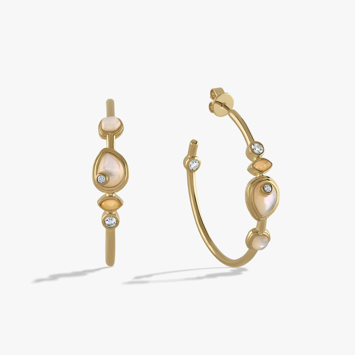 Awe Inspired Earrings 14K Yellow Gold Vermeil / Mother of Pearl Organic Pearl Gemstone Hoops