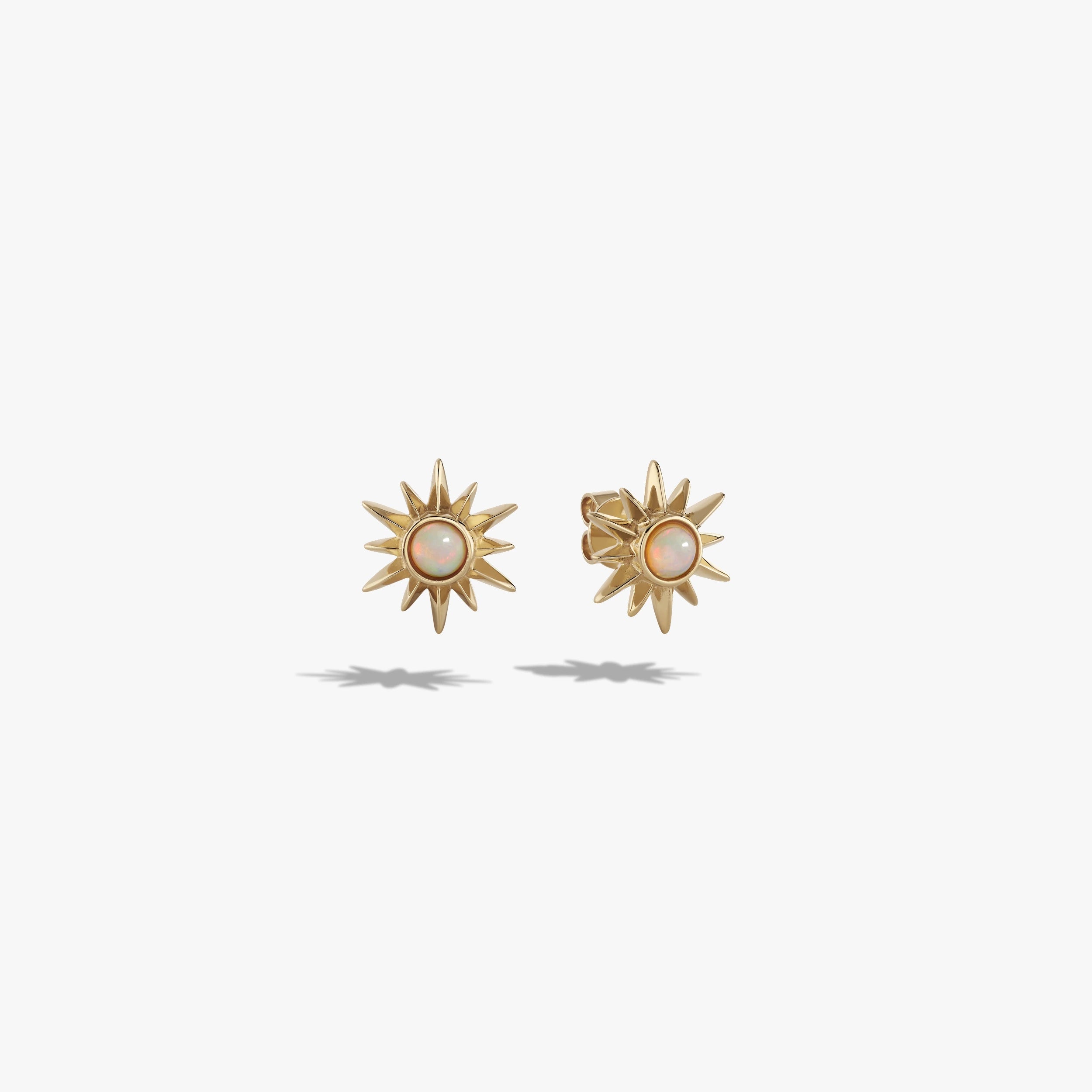 Awe Inspired Earrings 14K Yellow Gold Vermeil Opal Sun Studs