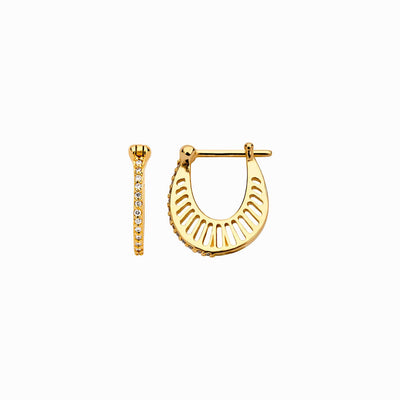 Awe Inspired Earrings 14K Yellow Gold Vermeil / Pair Diamond Ray Huggie Earring