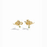 Awe Inspired Earrings 14K Yellow Gold Vermeil / Pair Emerald Eye Snake Studs