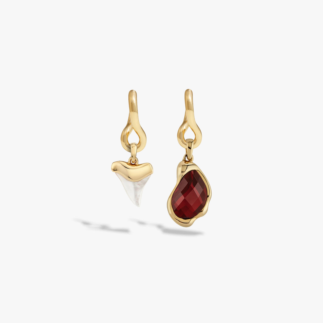 Awe Inspired Earrings 14K Yellow Gold Vermeil / Pair / Garnet Molten Shark Tooth Earring Set