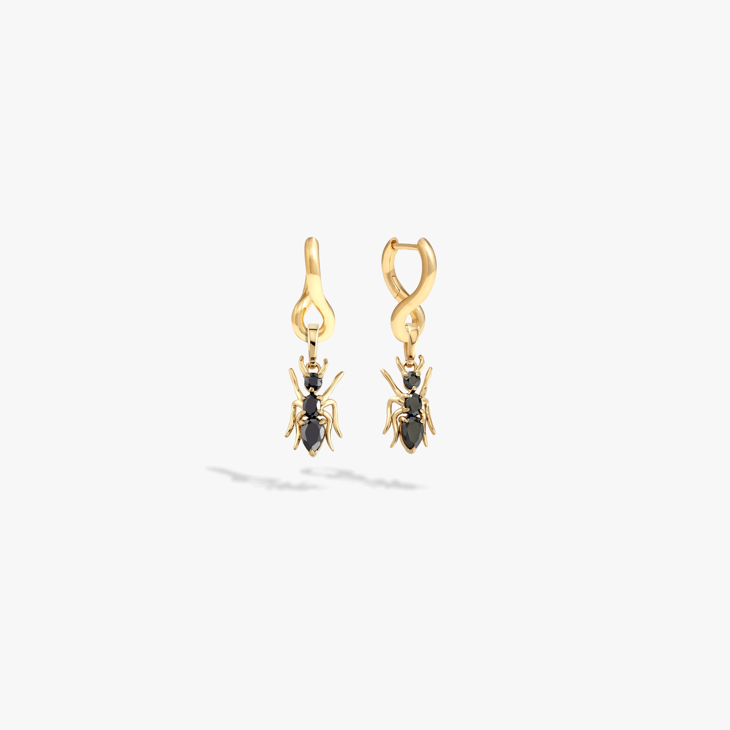Awe Inspired Earrings 14K Yellow Gold Vermeil / Pair Hematite Ant Charm Earrings
