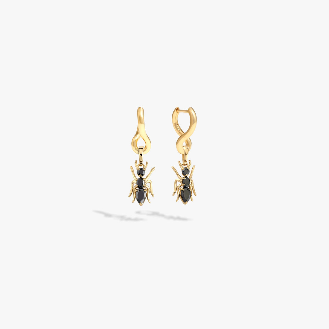 Awe Inspired Earrings 14K Yellow Gold Vermeil / Pair Hematite Ant Charm Earrings