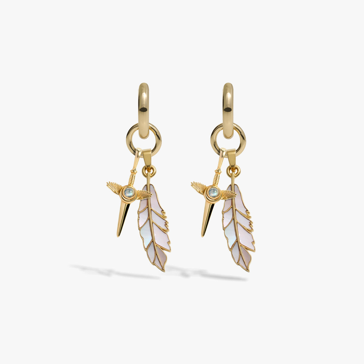 Awe Inspired Earrings 14K Yellow Gold Vermeil / Pair Knowledge Is Power Charm Earrings