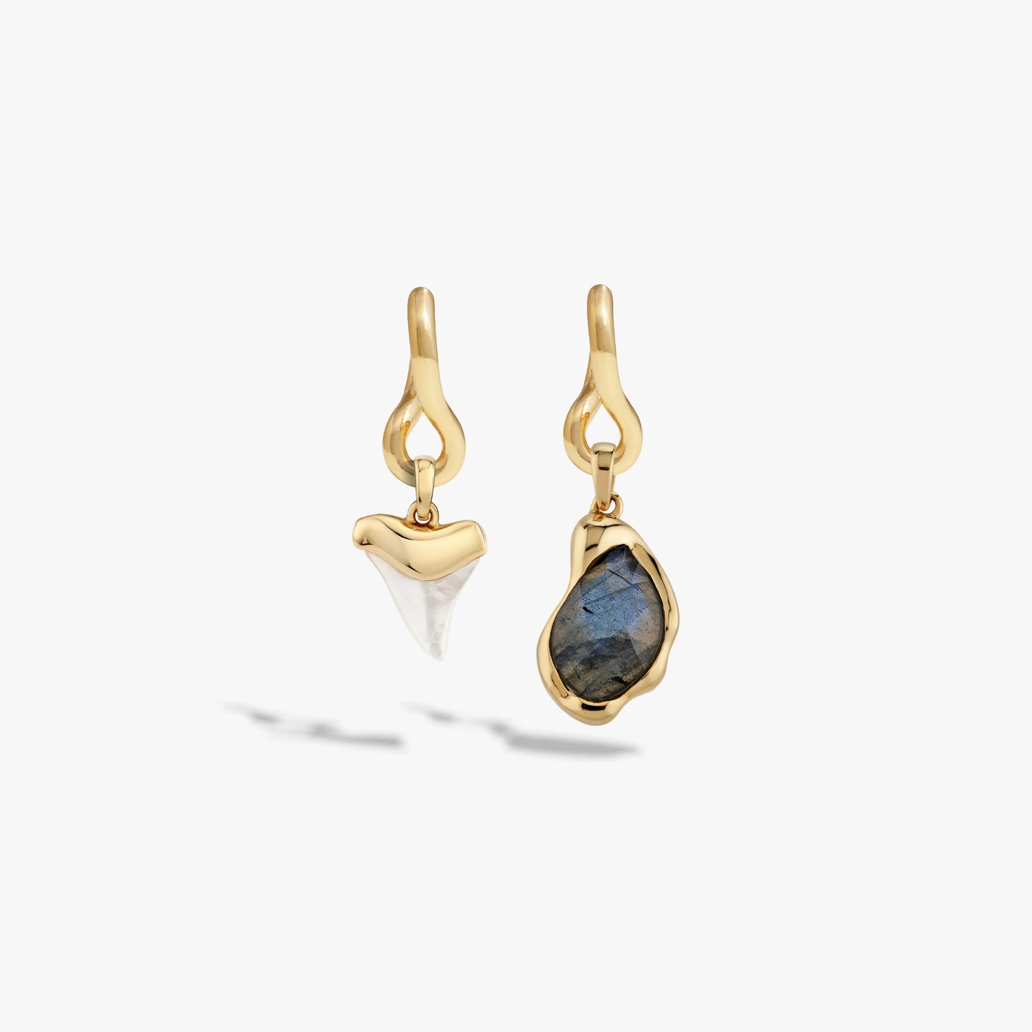 Awe Inspired Earrings 14K Yellow Gold Vermeil / Pair / Labradorite Molten Shark Tooth Earring Set
