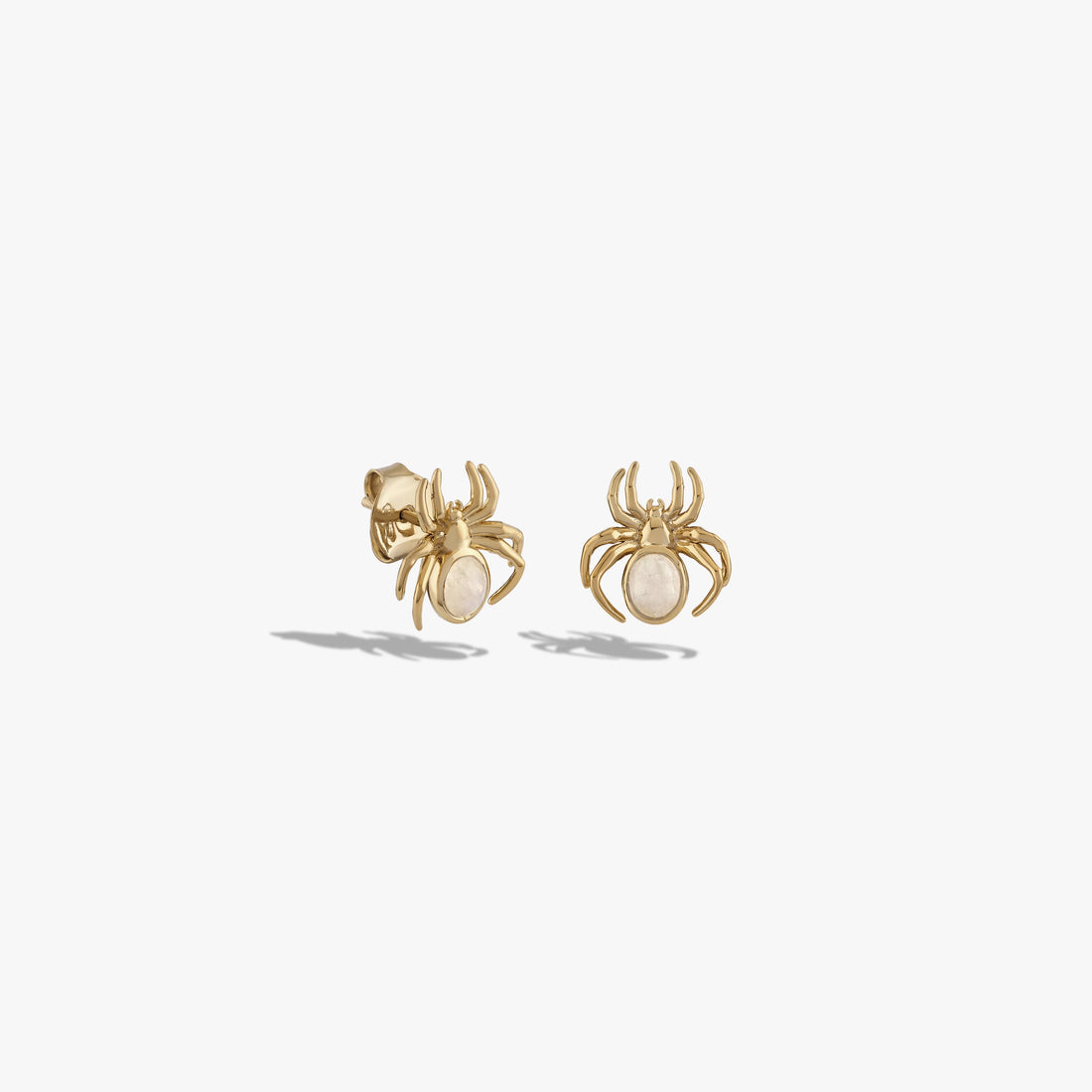 Awe Inspired Earrings 14K Yellow Gold Vermeil / Pair Moonstone Spider Studs
