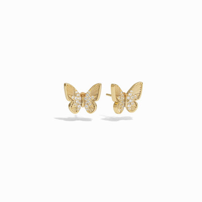 Awe Inspired Earrings 14K Yellow Gold Vermeil / Pair Pavé Butterfly Studs