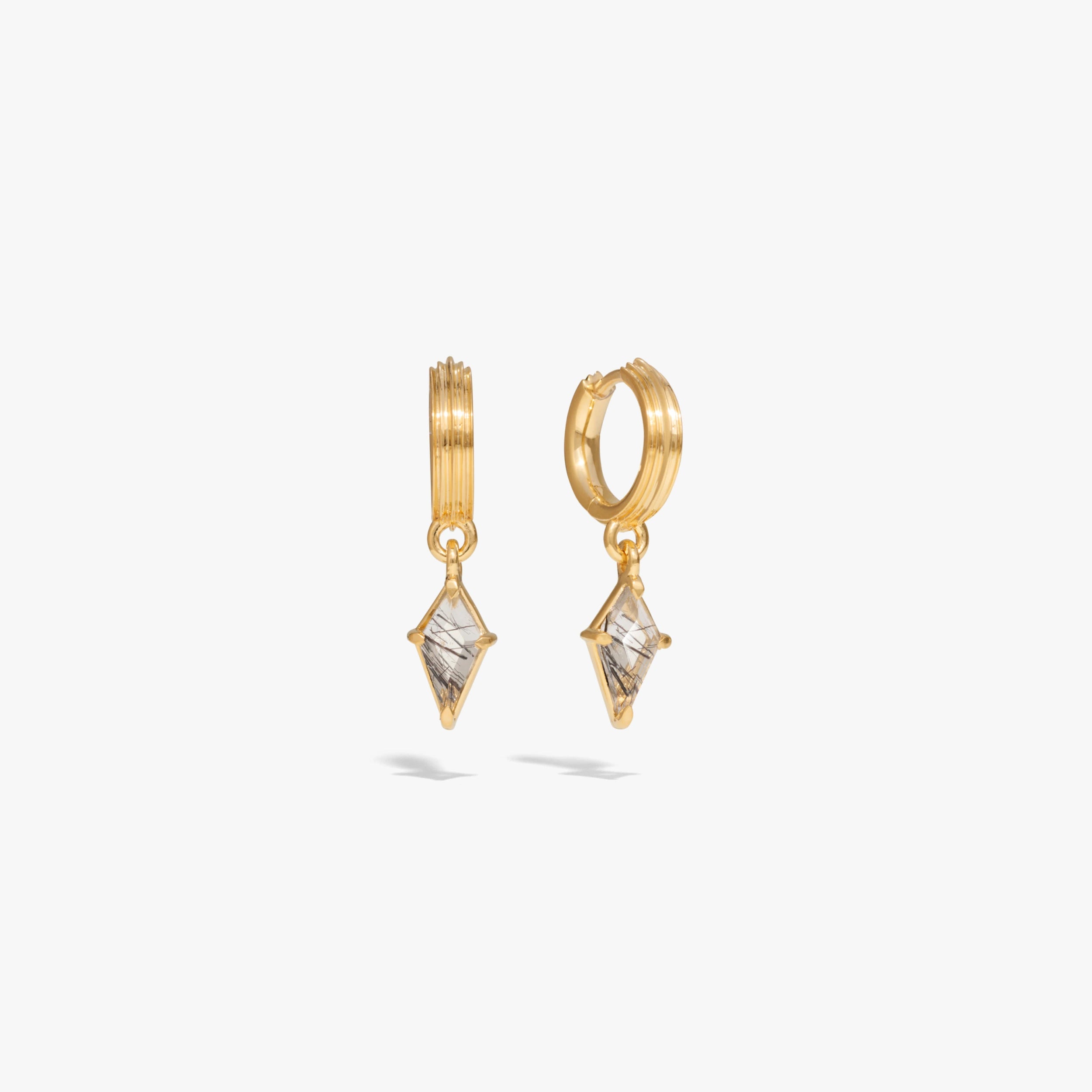 Awe Inspired Earrings 14K Yellow Gold Vermeil / Pair Prism Huggies
