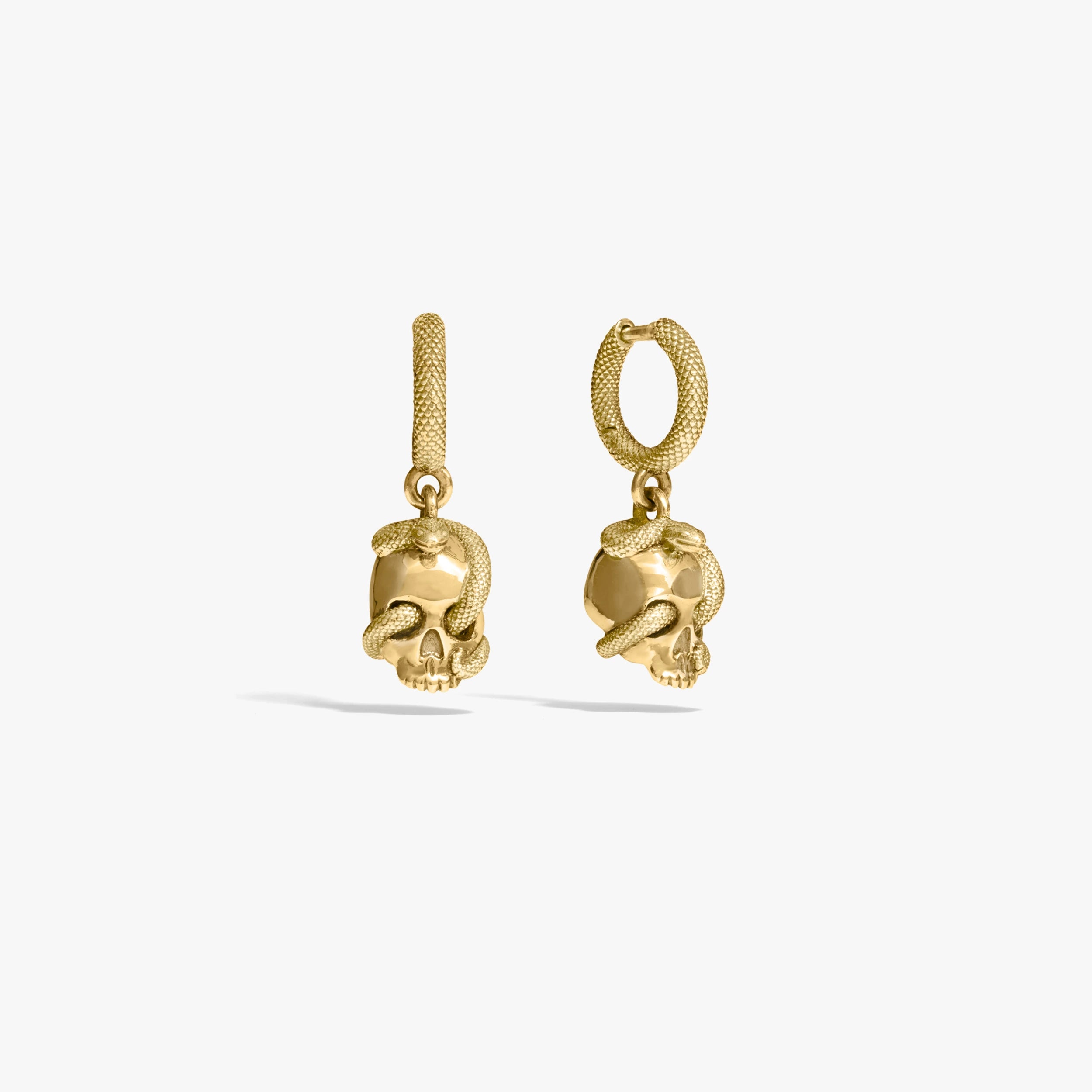 Awe Inspired Earrings 14K Yellow Gold Vermeil / Pair Serpent Skull Huggie
