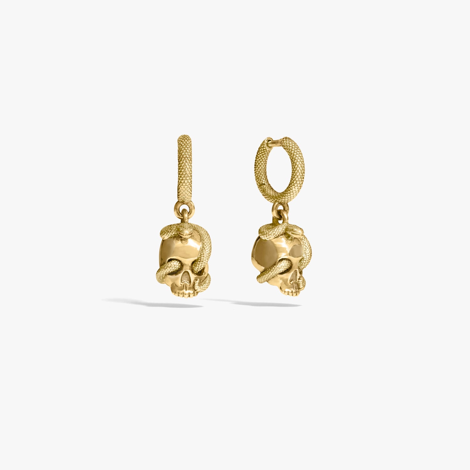 Awe Inspired Earrings 14K Yellow Gold Vermeil / Pair Serpent Skull Huggie