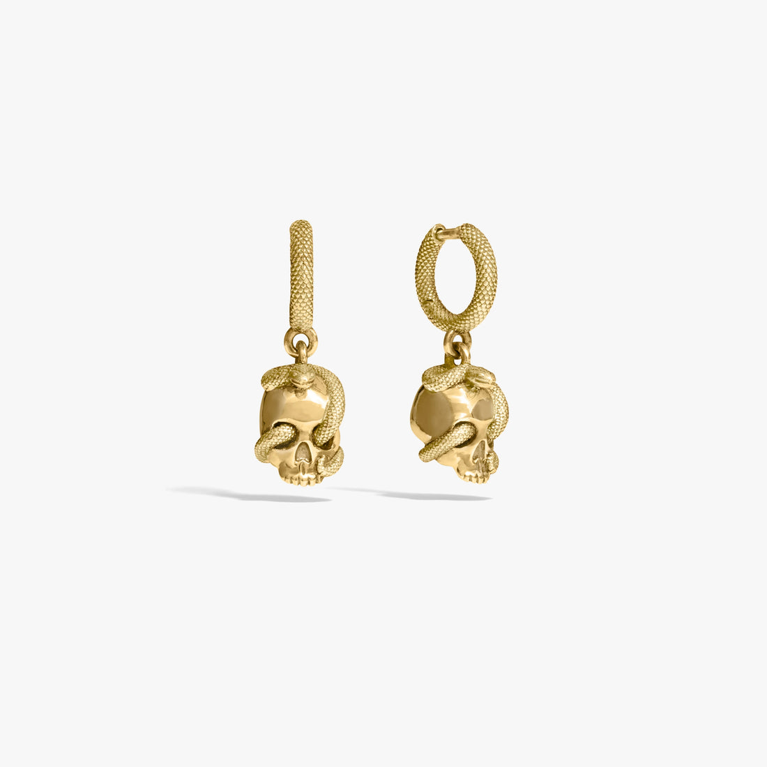 Awe Inspired Earrings 14K Yellow Gold Vermeil / Pair Serpent Skull Huggie