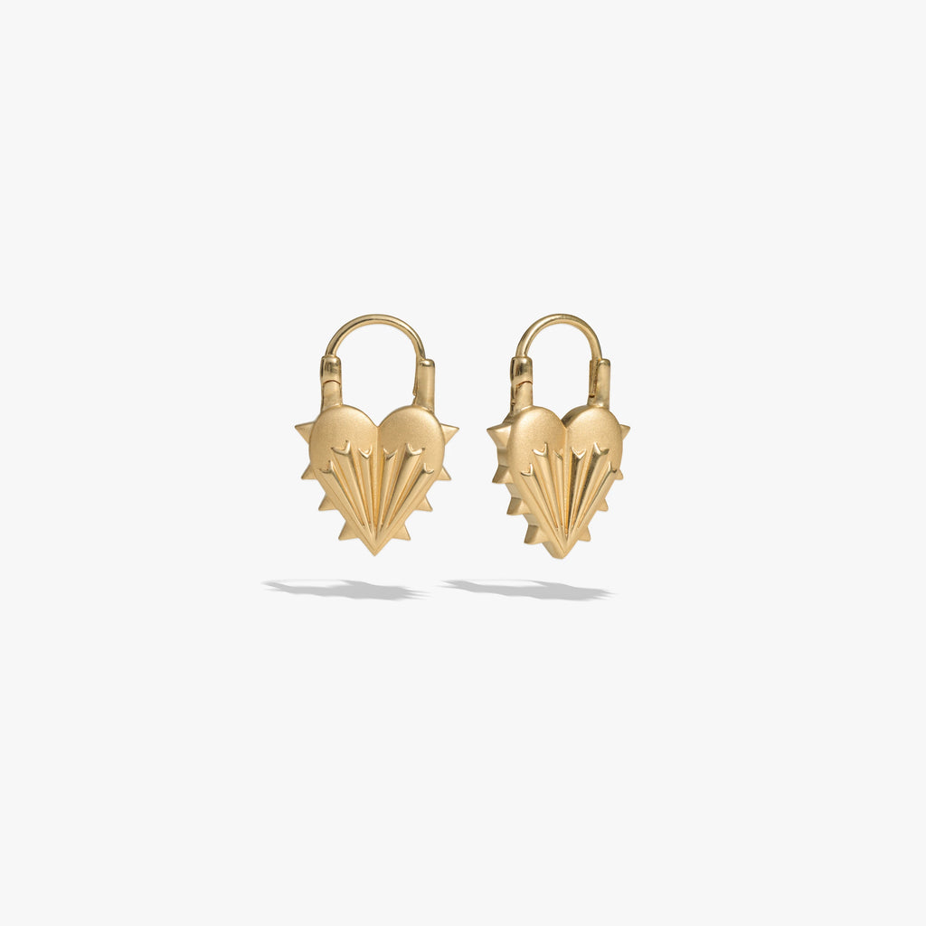 Awe Inspired Earrings 14K Yellow Gold Vermeil / Pair Spiked Heart Earrings
