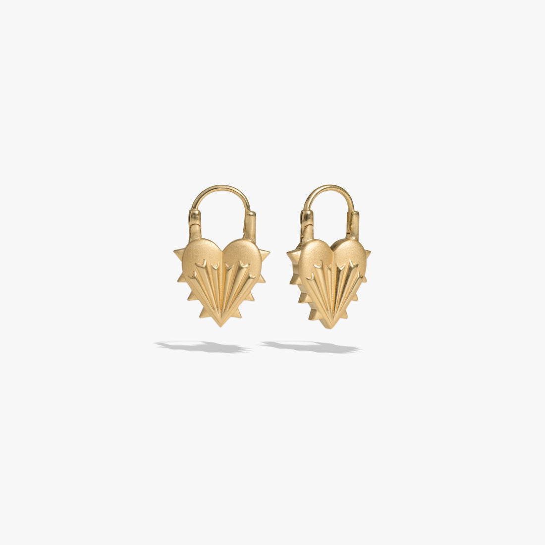 Awe Inspired Earrings 14K Yellow Gold Vermeil / Pair Spiked Heart Earrings