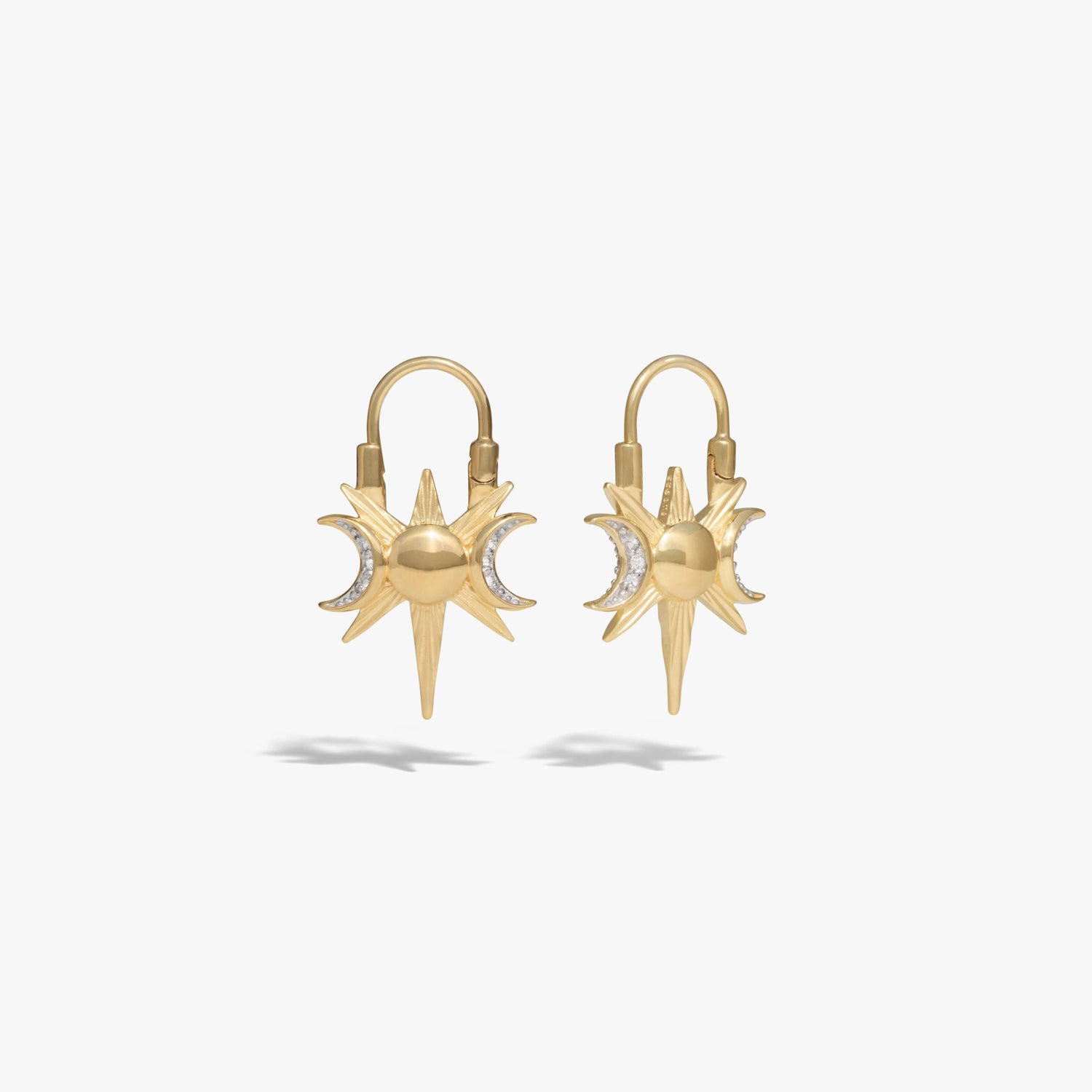 Awe Inspired Earrings 14K Yellow Gold Vermeil / Pair Spiked Triple Moon Huggies