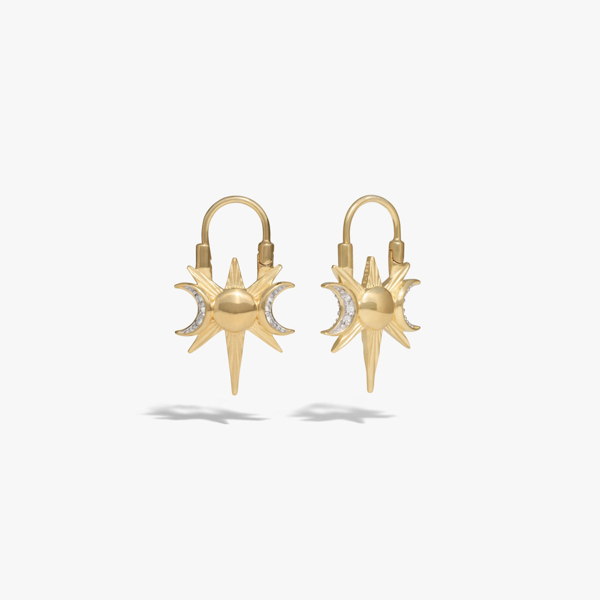 Awe Inspired Earrings 14K Yellow Gold Vermeil / Pair Spiked Triple Moon Huggies
