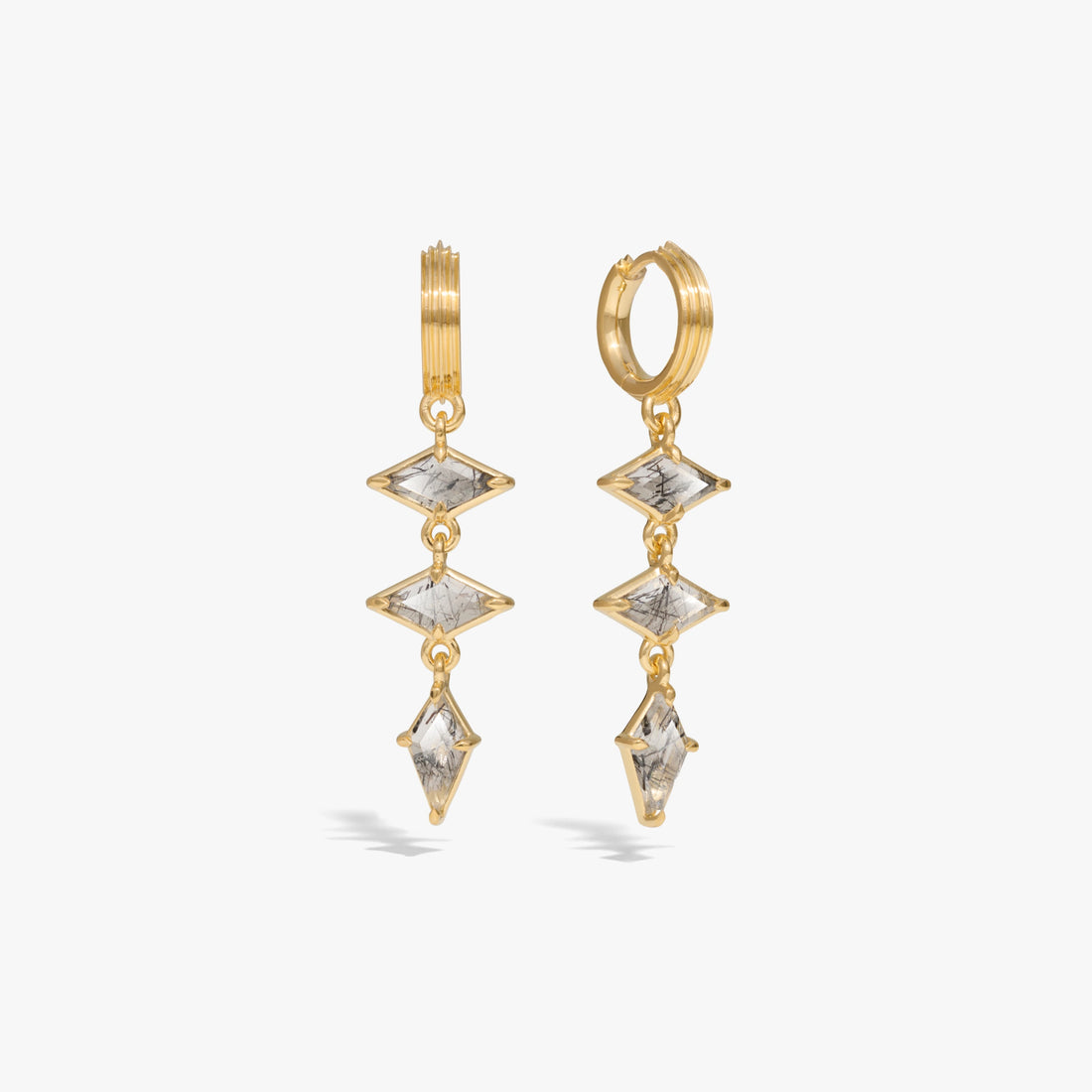 Awe Inspired Earrings 14K Yellow Gold Vermeil / Pair Triple Prism Huggies