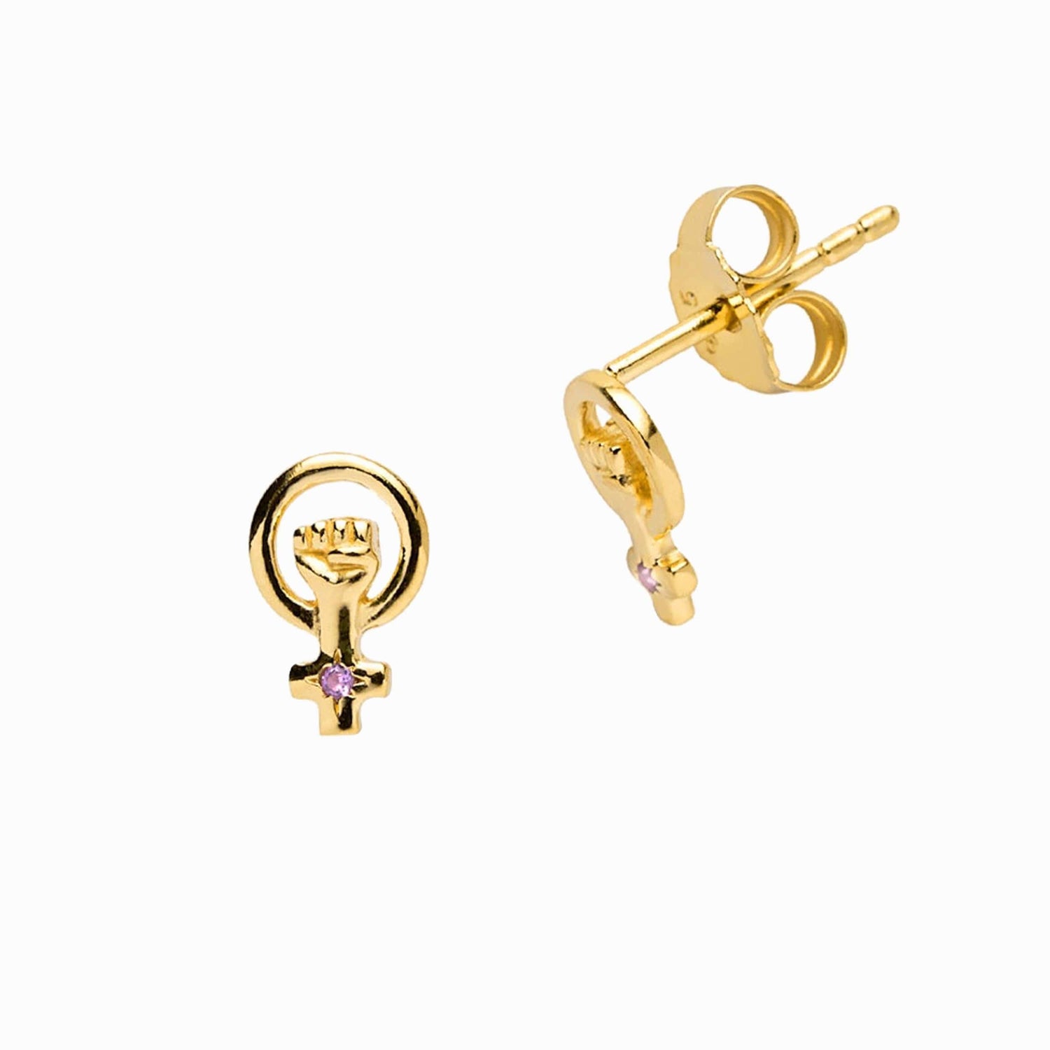 Awe Inspired Earrings 14K Yellow Gold Vermeil / Pair Woman Power Stud Earring