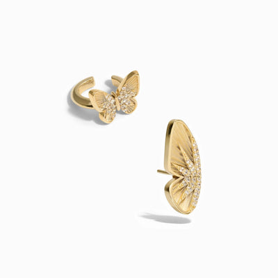 Awe Inspired Earrings 14K Yellow Gold Vermeil Pavé Butterfly Ear Cuff Set