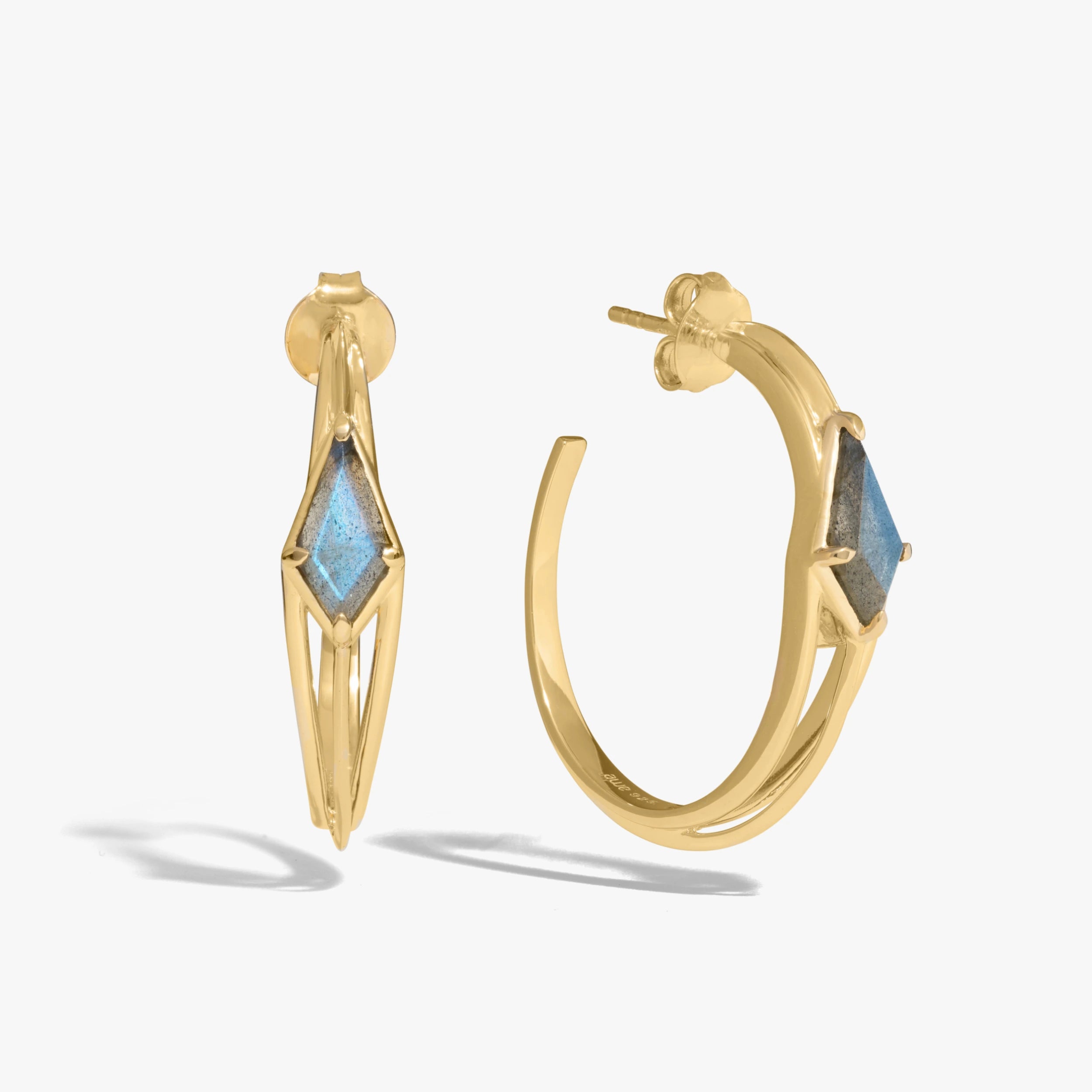 Awe Inspired Earrings 14K Yellow Gold Vermeil Prism Oval Hoops