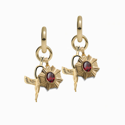 Awe Inspired Earrings 14K Yellow Gold Vermeil / Red Garnet Aura of Isis Collector Earrings