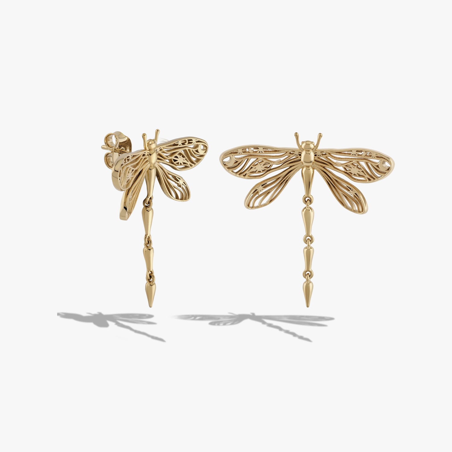 Awe Inspired Earrings 14K Yellow Gold Vermeil Secret Forest Dragonfly Earrings
