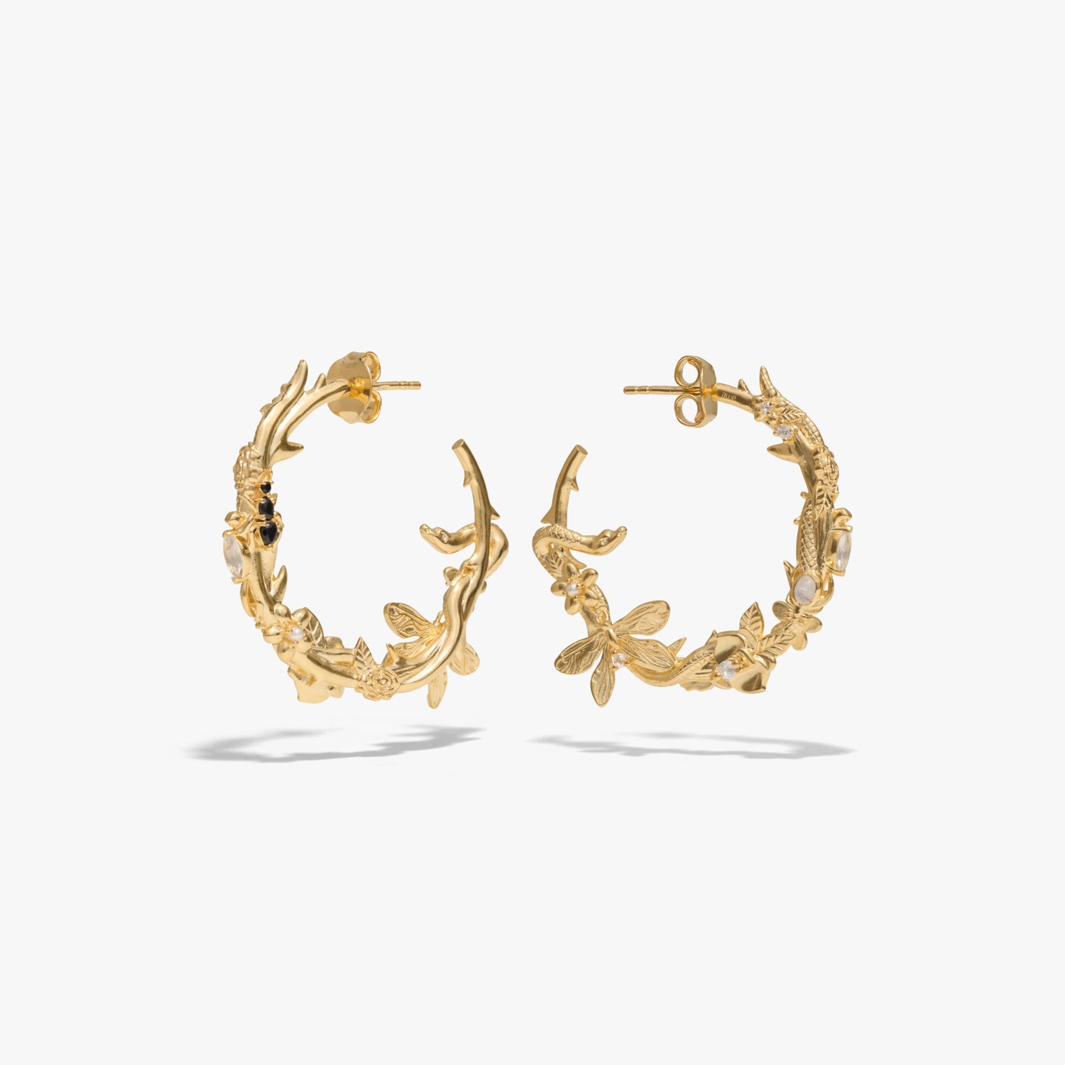 Awe Inspired Earrings 14K Yellow Gold Vermeil / Small Secret Forest Hoops
