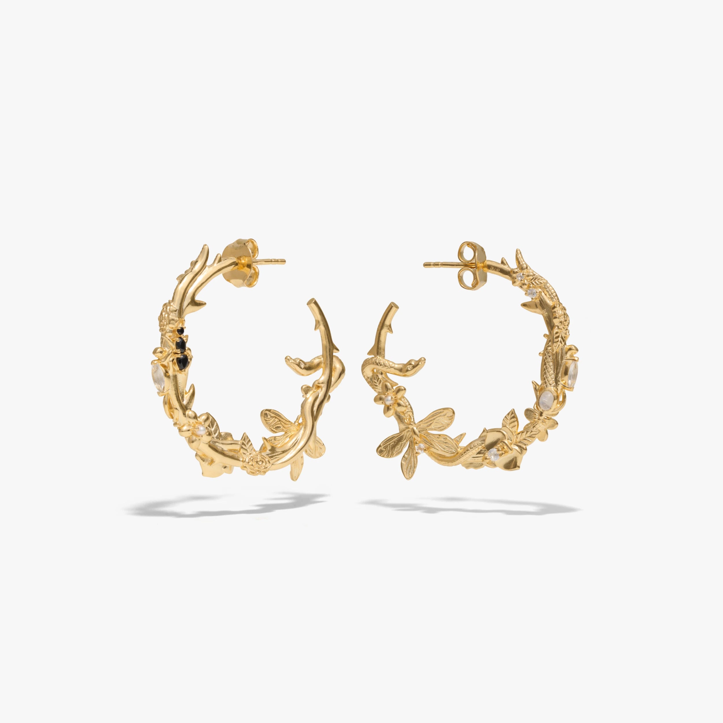 Awe Inspired Earrings 14K Yellow Gold Vermeil / Small Secret Forest Hoops