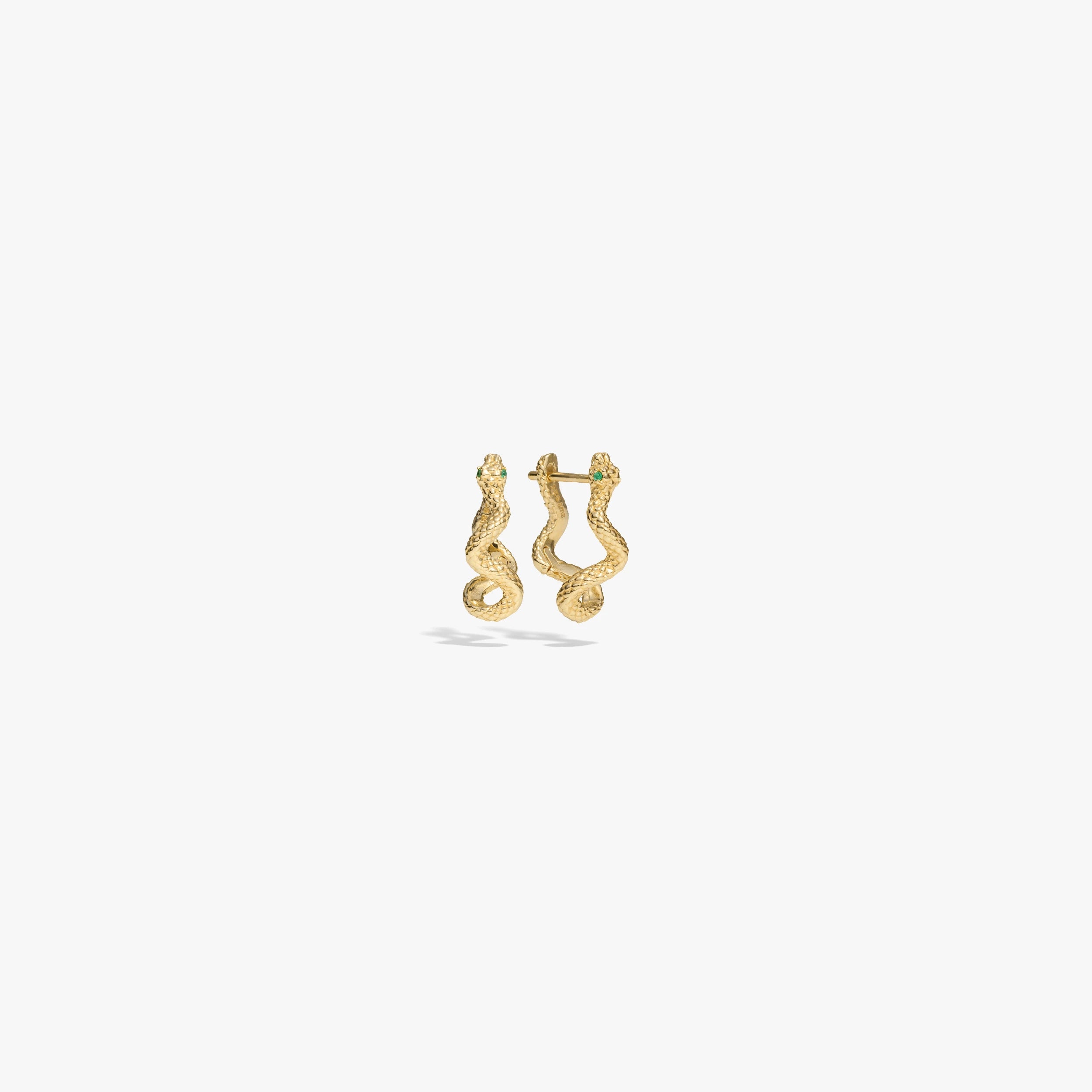 Awe Inspired Earrings 14K Yellow Gold Vermeil Snake Charm Collector Huggies